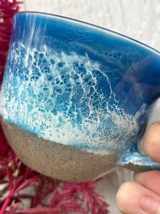 WHOLESALE- Blue Beach Made w/ Real Sand - 16 oz. Beer Can Glass