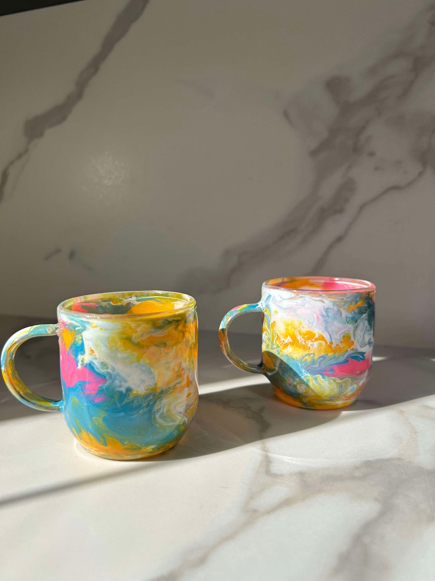 Ready to Ship - Colorful Hand Poured Glass Espresso Cup 4 oz. Set of two