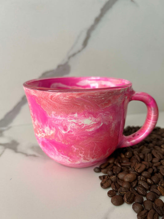 Ready to Ship - 16 oz. Colorful Swirl Coffee Mug -  Pink, Rose Gold & White