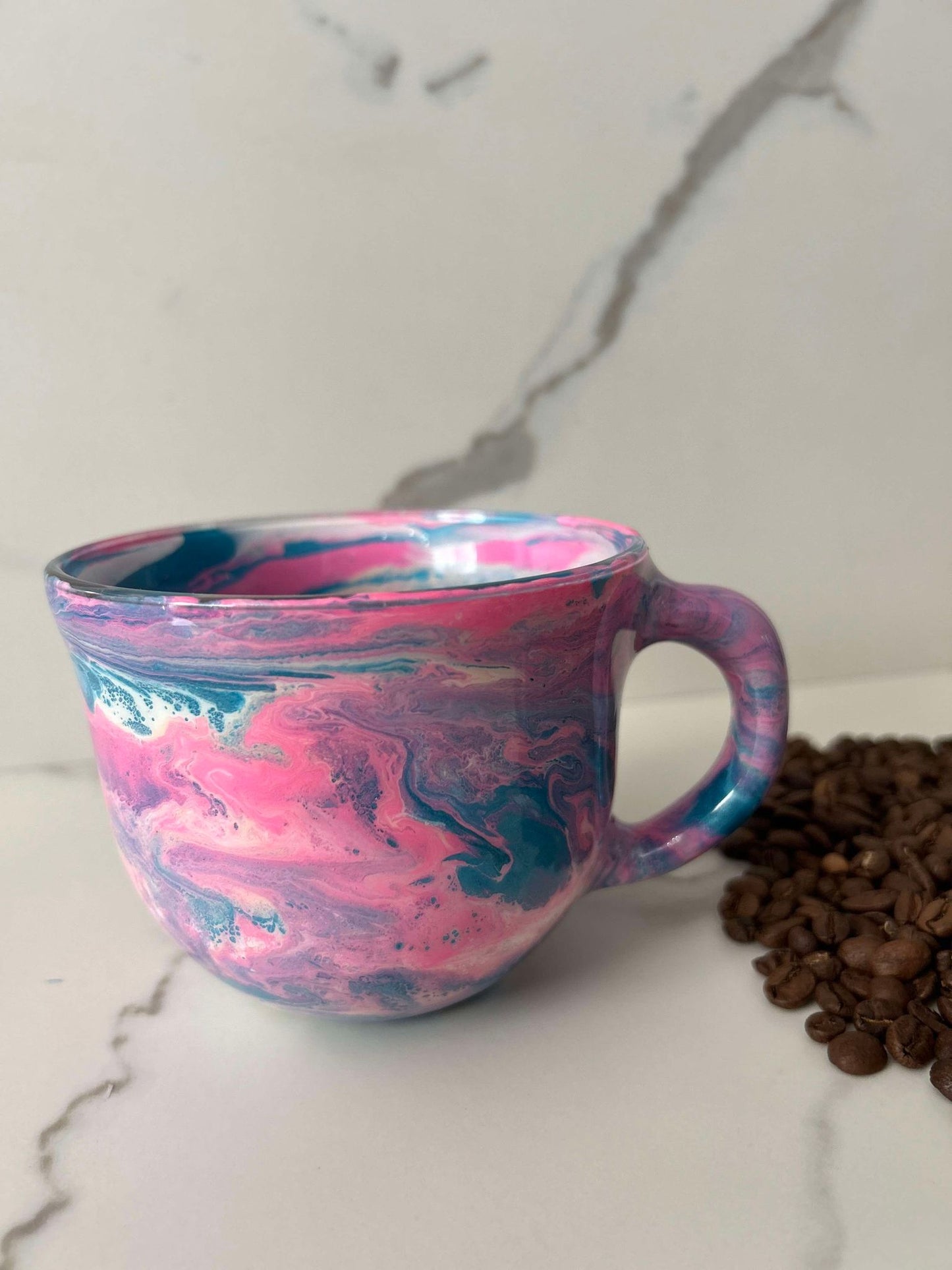 *FLAWED* Ready to Ship - 16 oz. Pink, White, Teal Swirl Colorful Coffee Mug