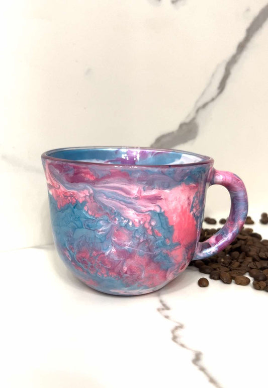 Ready to Ship - 16 oz. Colorful Swirl Coffee Mug - Teal, Pink & White