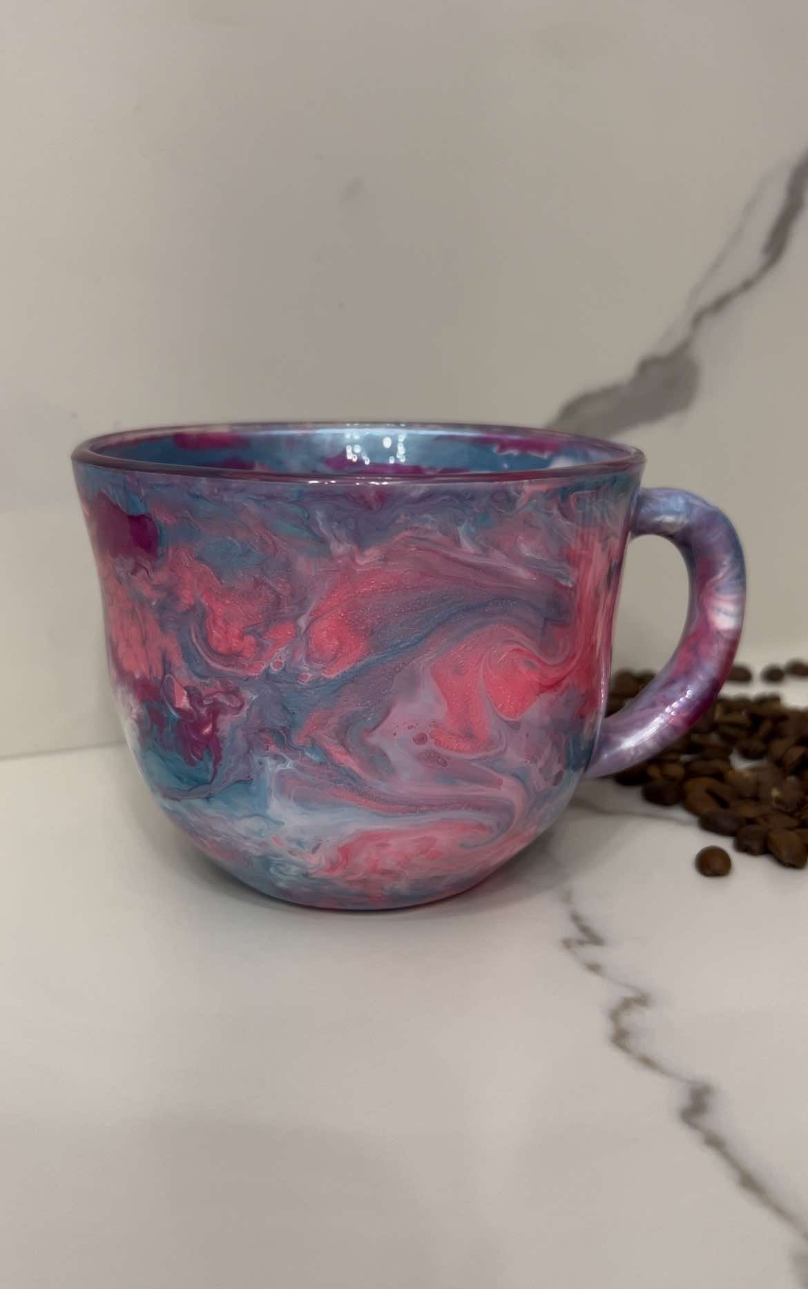 Ready to Ship - 16 oz. Colorful Swirl Coffee Mug - Maroon, Teal, Pink & White