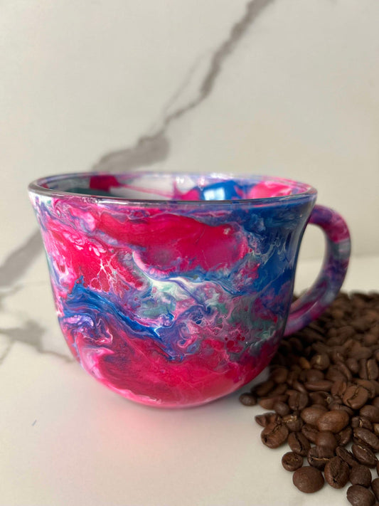 Ready to Ship - 16 oz. Colorful Swirl Coffee Mug -  Hot Pink, Bright Blue, Teal & White