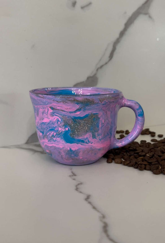 Ready to Ship - 16 oz. Bright Pink & Teal Blue Glitter Swirl Coffee Mug