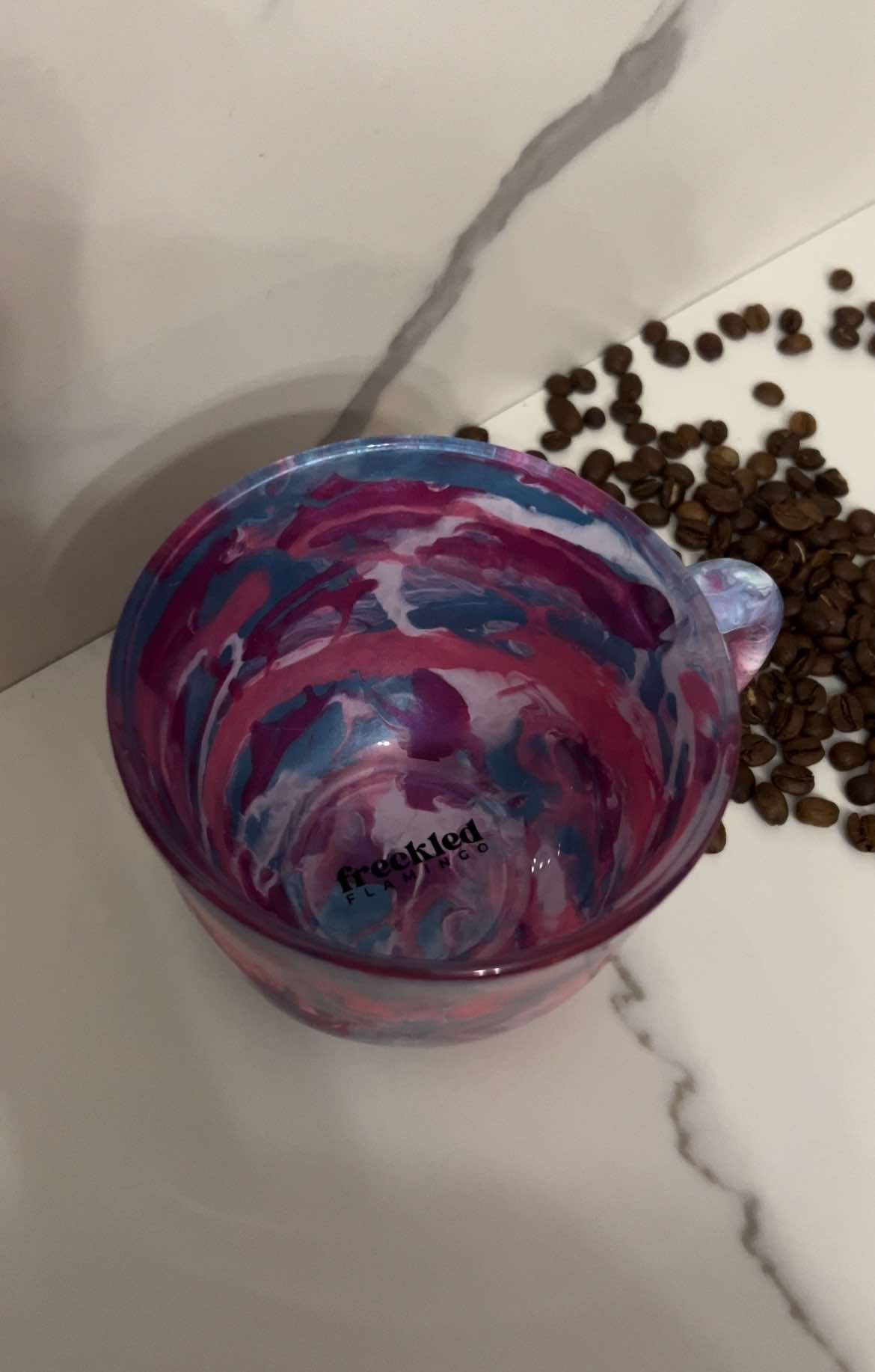 Ready to Ship - 16 oz. Colorful Swirl Coffee Mug - Maroon, Teal, Pink & White